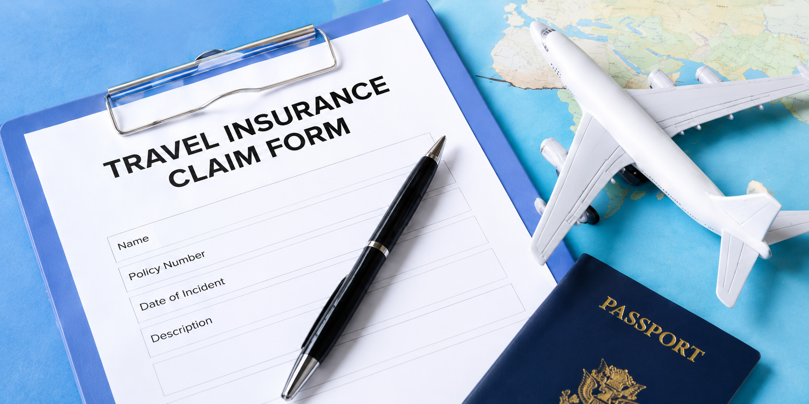 Travel insurance claim form and travel documents